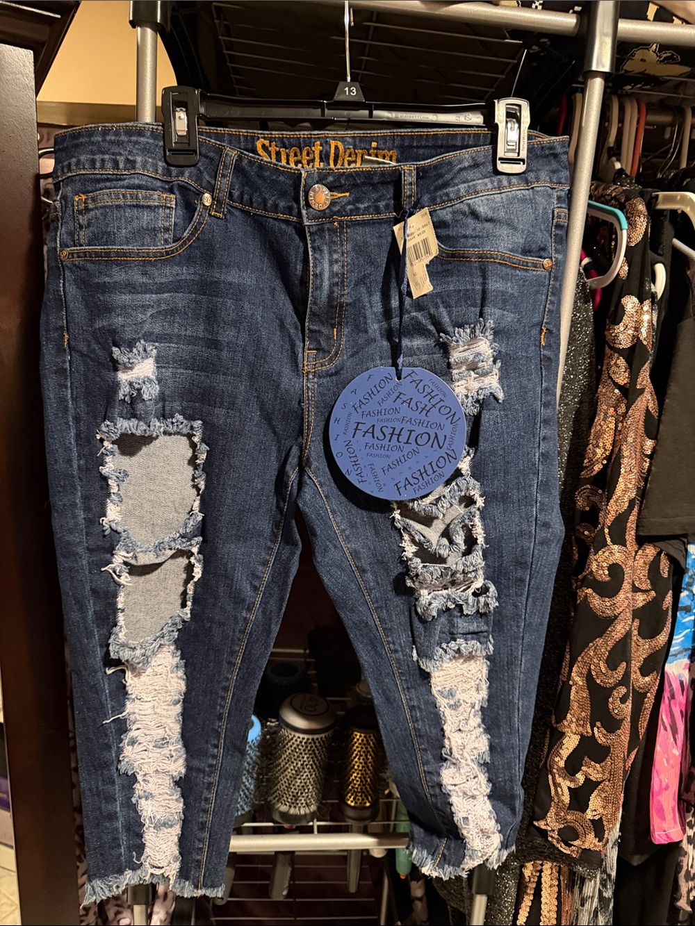 NWT Women’s Distressed Dark Blue Ripped Jeans